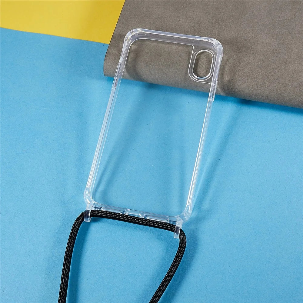 Back Case for iPhone XR 6.1 inch, Drop Protection Clear TPU+Acrylic Phone Cover with Lanyard - Black - 4