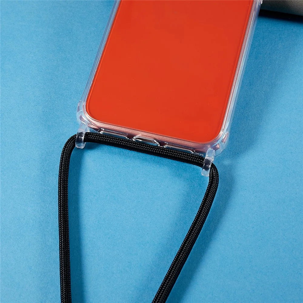 Back Case for iPhone XR 6.1 inch, Drop Protection Clear TPU+Acrylic Phone Cover with Lanyard - Black - 5