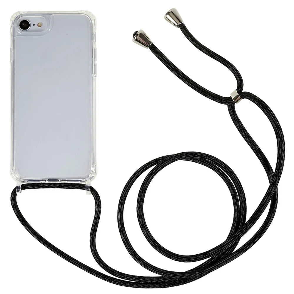 Back Case for iPhone 7 / 8 / SE (2020) / SE (2022), Fall Protection Clear TPU+Acrylic Phone Cover with Lanyard - Black - 1