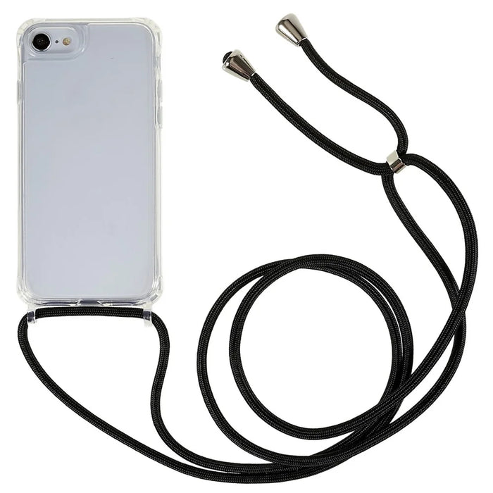Back Case for iPhone 7 / 8 / SE (2020) / SE (2022), Fall Protection Clear TPU+Acrylic Phone Cover with Lanyard - Black - 1