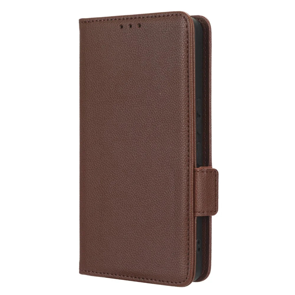 Leather Smartphone Case for TCL 40R 5G, Dual Magnetic Clasp Litchi Texture Flip Wallet Stand Scratch-resistant Phone Cover - Brown - 7