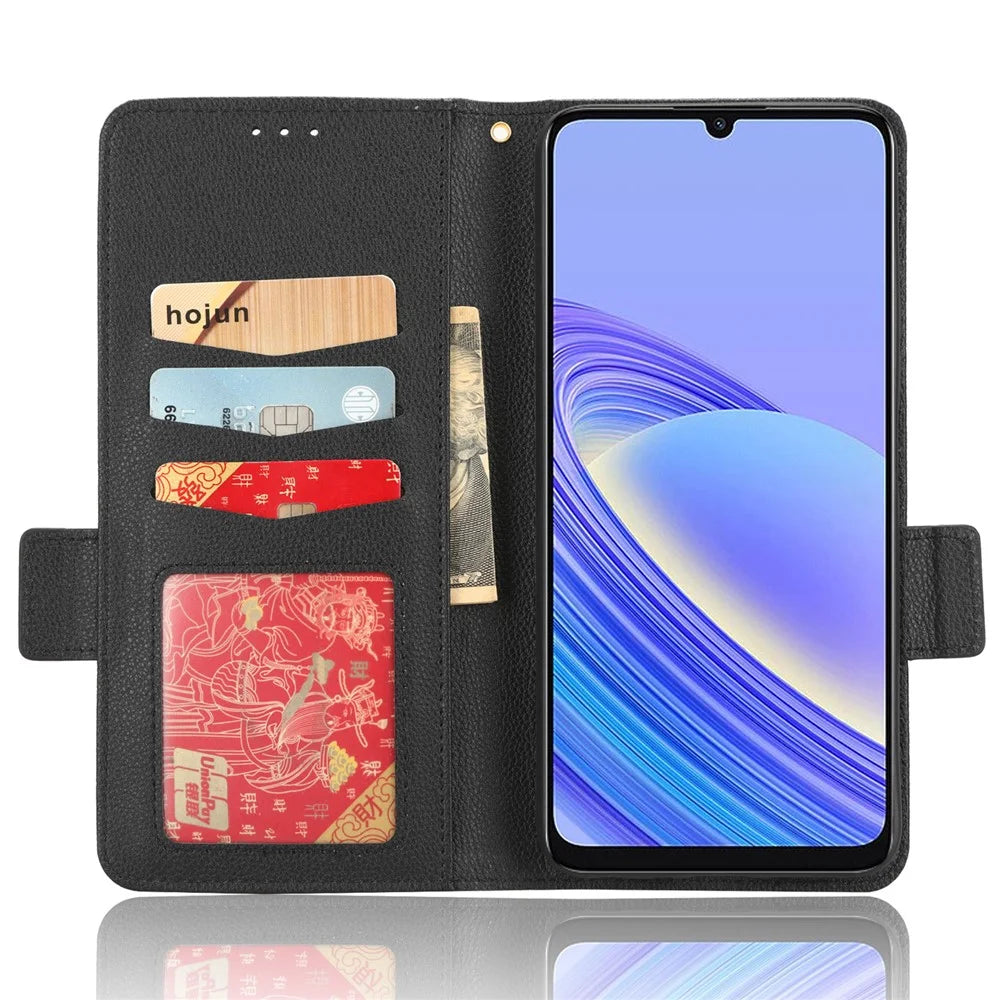 Anti-fall Leather Phone Case for TCL 40 SE, Magnetic Litchi Texture Protective Cell Phone Cover with Wallet Stand - Black - 2