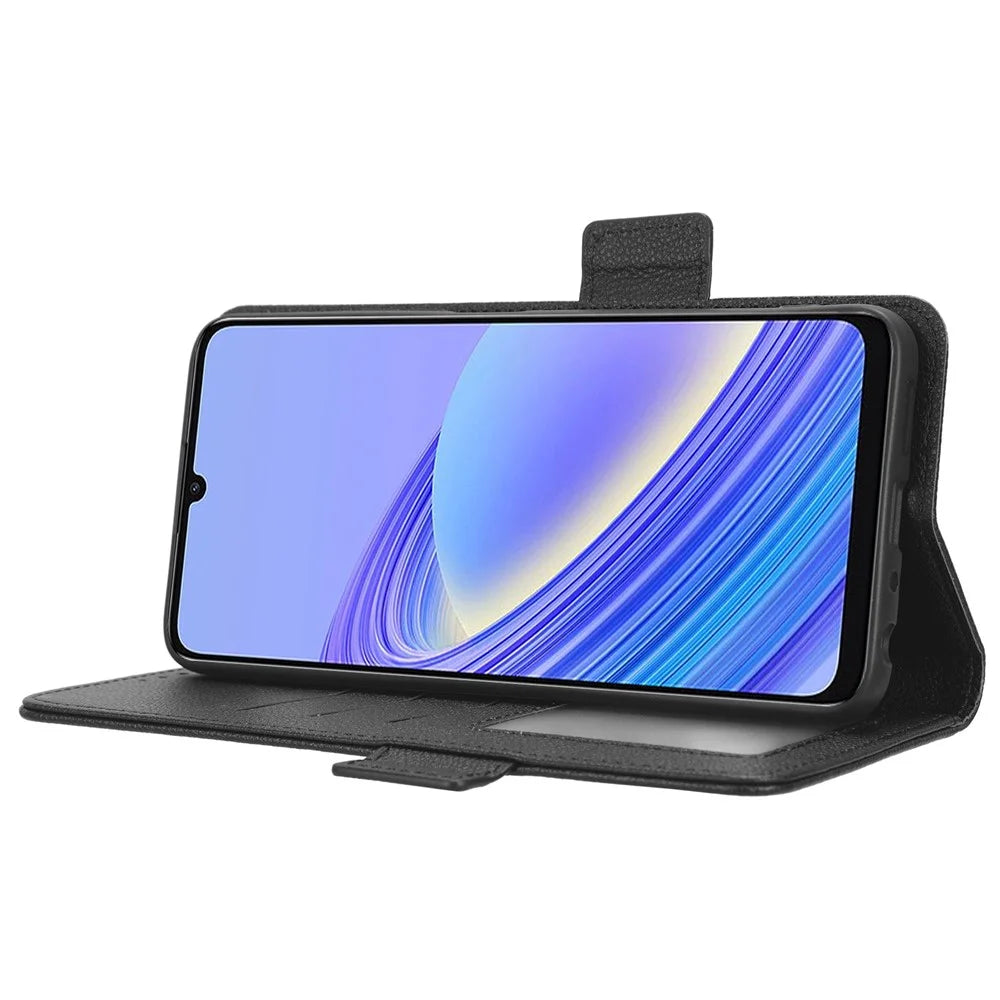Anti-fall Leather Phone Case for TCL 40 SE, Magnetic Litchi Texture Protective Cell Phone Cover with Wallet Stand - Black - 3