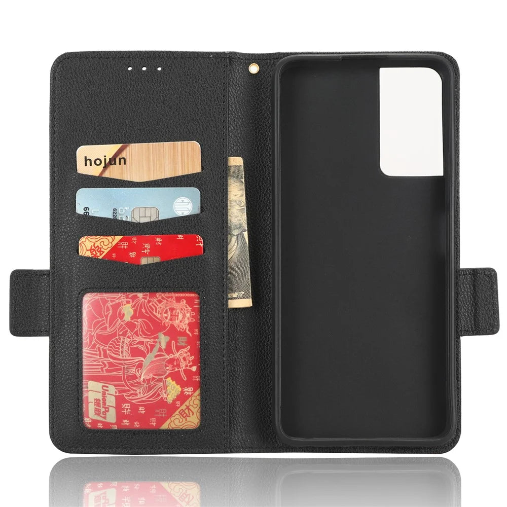 Anti-fall Leather Phone Case for TCL 40 SE, Magnetic Litchi Texture Protective Cell Phone Cover with Wallet Stand - Black - 4