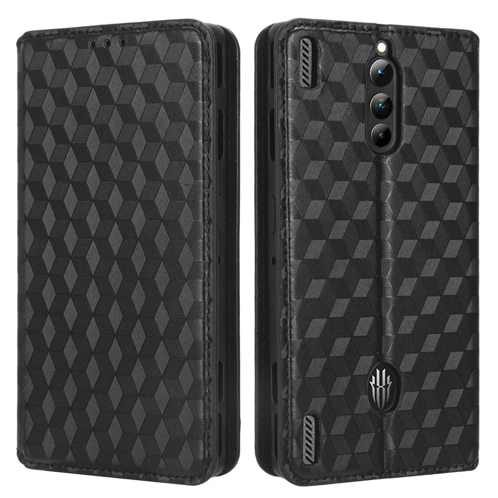 For ZTE nubia Red Magic 8 Pro+ 5G / Red Magic 8 Pro 5G Flip Wallet Phone Case Rhombus Pattern Imprinted Shockproof PU Leather Stand Cover - Black - 1