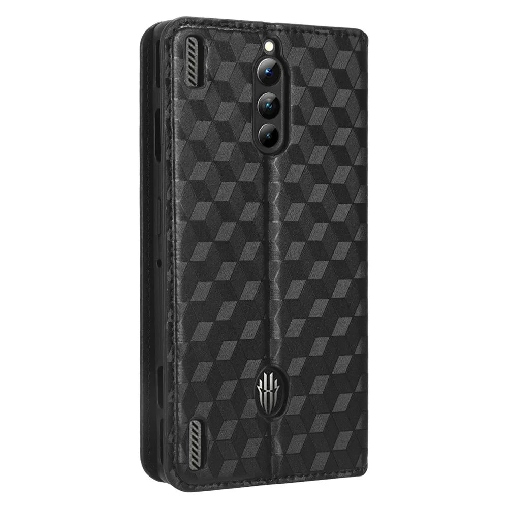 For ZTE nubia Red Magic 8 Pro+ 5G / Red Magic 8 Pro 5G Flip Wallet Phone Case Rhombus Pattern Imprinted Shockproof PU Leather Stand Cover - Black - 6