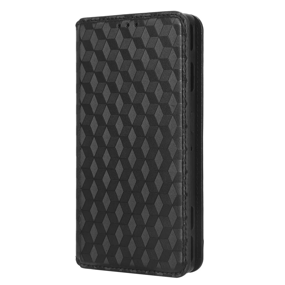 For ZTE nubia Red Magic 8 Pro+ 5G / Red Magic 8 Pro 5G Flip Wallet Phone Case Rhombus Pattern Imprinted Shockproof PU Leather Stand Cover - Black - 7