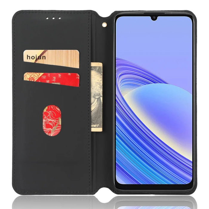 For TCL 40 SE Leather Flip Wallet Phone Cover Rhombus Pattern Imprinted Anti-Scratch Phone Stand Case - Black - 2