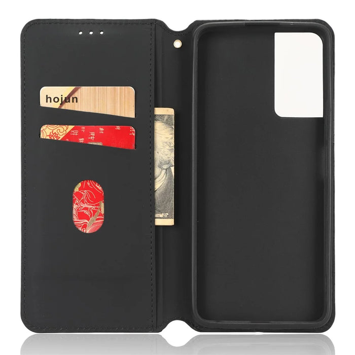For TCL 40 SE Leather Flip Wallet Phone Cover Rhombus Pattern Imprinted Anti-Scratch Phone Stand Case - Black - 4