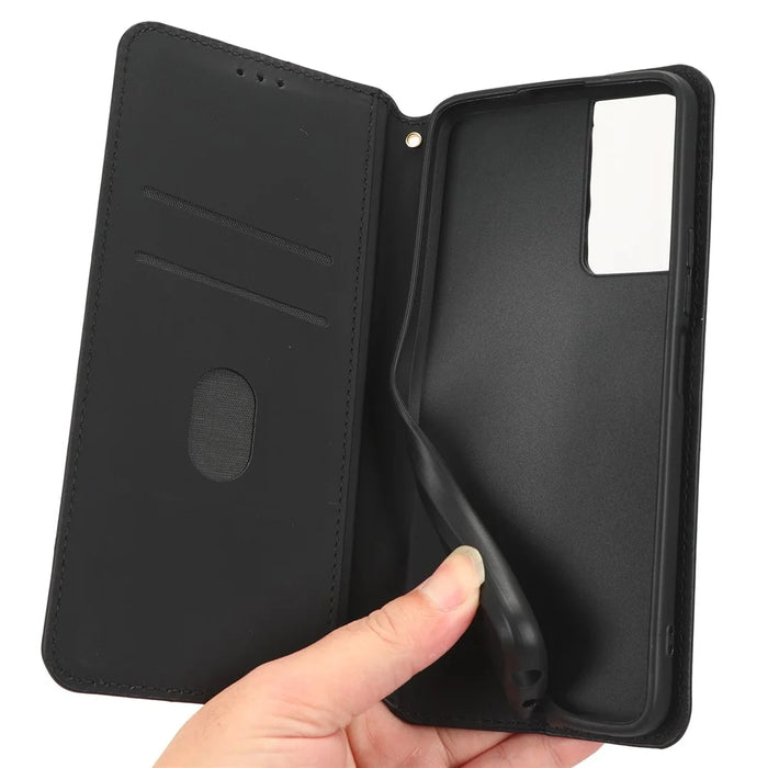 For TCL 40 SE Leather Flip Wallet Phone Cover Rhombus Pattern Imprinted Anti-Scratch Phone Stand Case - Black - 5