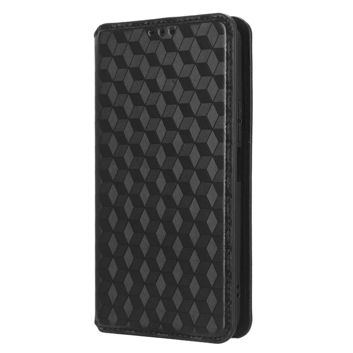 For TCL 40 SE Leather Flip Wallet Phone Cover Rhombus Pattern Imprinted Anti-Scratch Phone Stand Case - Black - 7