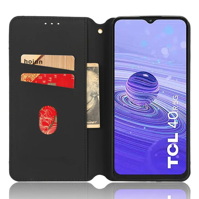 For TCL 40R 5G Cell Phone Case Wallet PU Leather Rhombus Pattern Imprinted Magnetic Closure Stand Cover - Black - 2