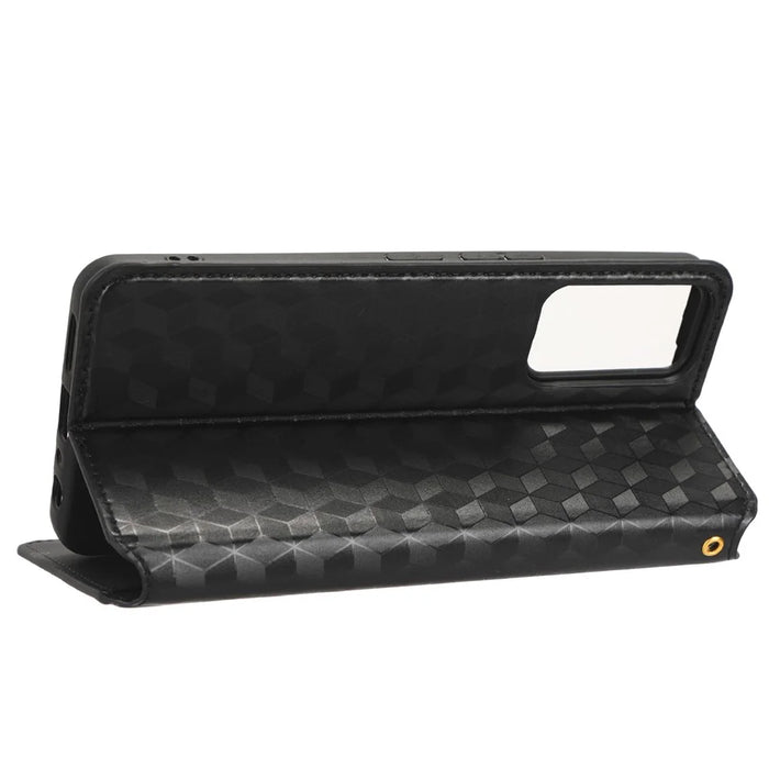 For TCL 40R 5G Cell Phone Case Wallet PU Leather Rhombus Pattern Imprinted Magnetic Closure Stand Cover - Black - 3