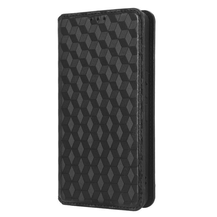 For TCL 40R 5G Cell Phone Case Wallet PU Leather Rhombus Pattern Imprinted Magnetic Closure Stand Cover - Black - 7