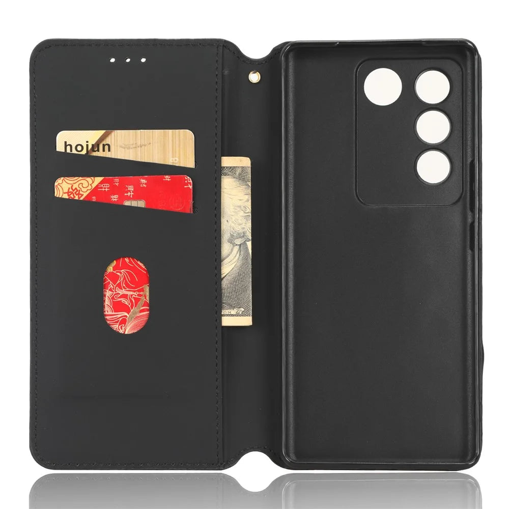 For vivo S16 / S16 Pro / V27 / V27 Pro Rhombus Pattern Imprinted Magnetic Closure Stand Cover Shockproof PU Leather Flip Wallet Phone Case - Black - 4