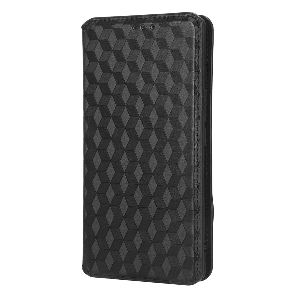 For vivo S16 / S16 Pro / V27 / V27 Pro Rhombus Pattern Imprinted Magnetic Closure Stand Cover Shockproof PU Leather Flip Wallet Phone Case - Black - 7