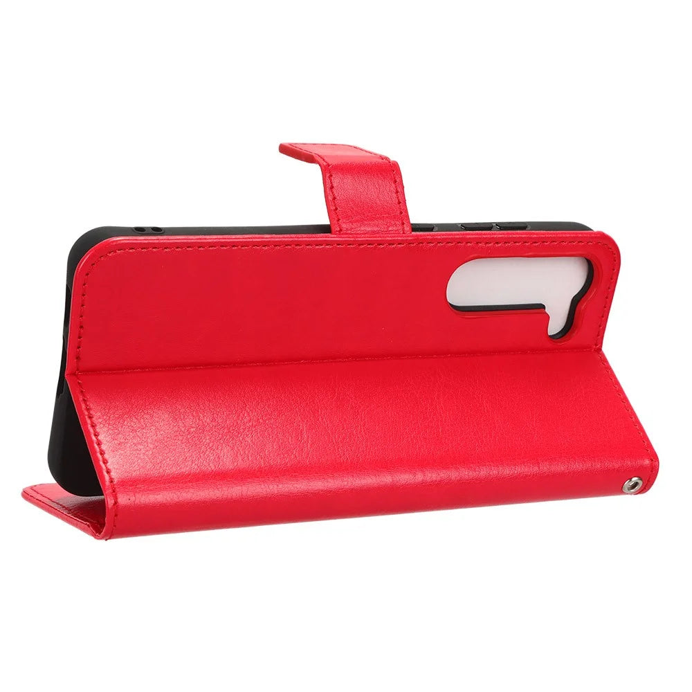Phone Cover for Samsung Galaxy S23 Crazy Horse Texture PU Leather Flip Phone Case Wallet Stand Cover with Strap - Red - 3