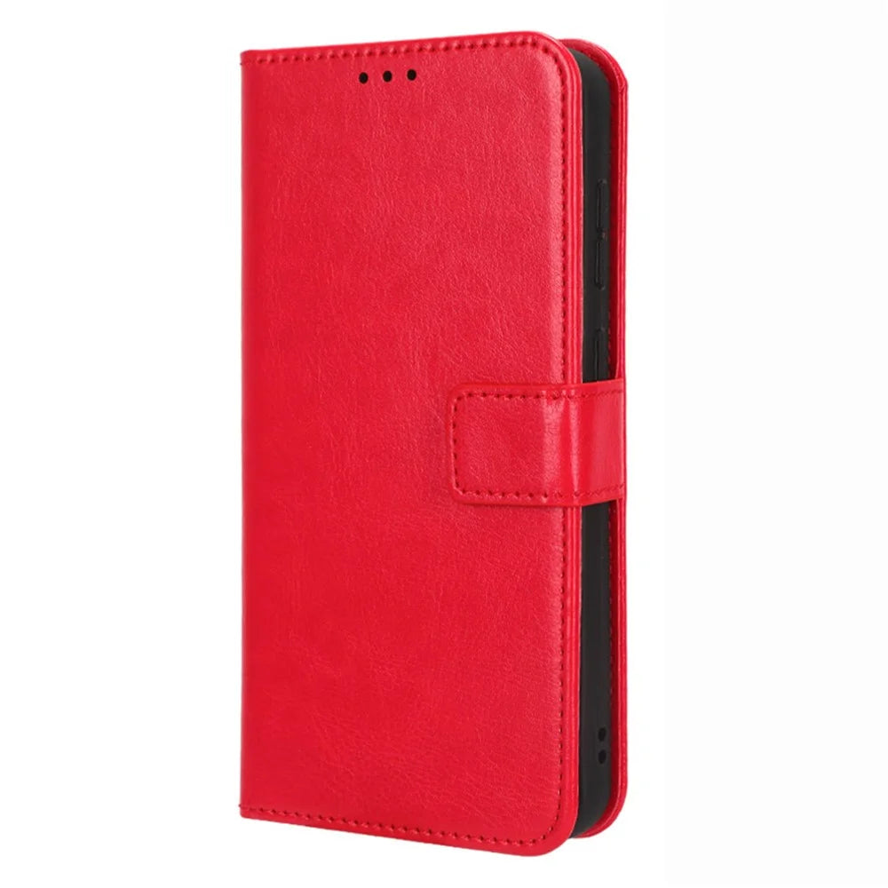 Phone Cover for Samsung Galaxy S23 Crazy Horse Texture PU Leather Flip Phone Case Wallet Stand Cover with Strap - Red - 6