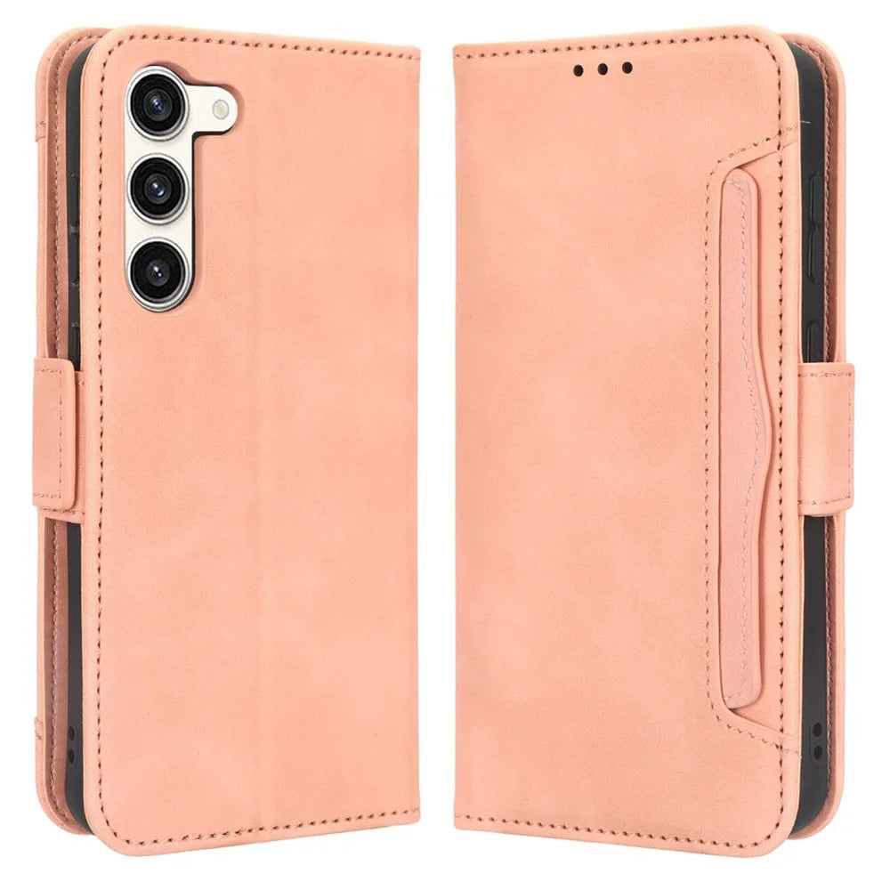 Wallet Flip Cover for Samsung Galaxy S23+, PU Leather Phone Case Multiple Card Slots Stand Shell - Pink - 1