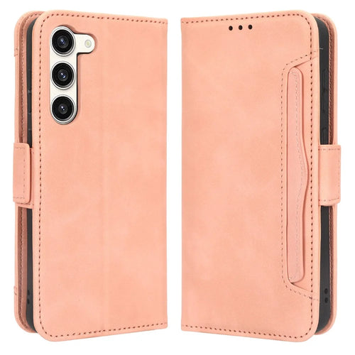 Wallet Flip Cover for Samsung Galaxy S23+, PU Leather Phone Case Multiple Card Slots Stand Shell - Pink - 1
