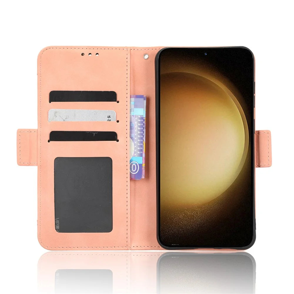 Wallet Flip Cover for Samsung Galaxy S23+, PU Leather Phone Case Multiple Card Slots Stand Shell - Pink - 2