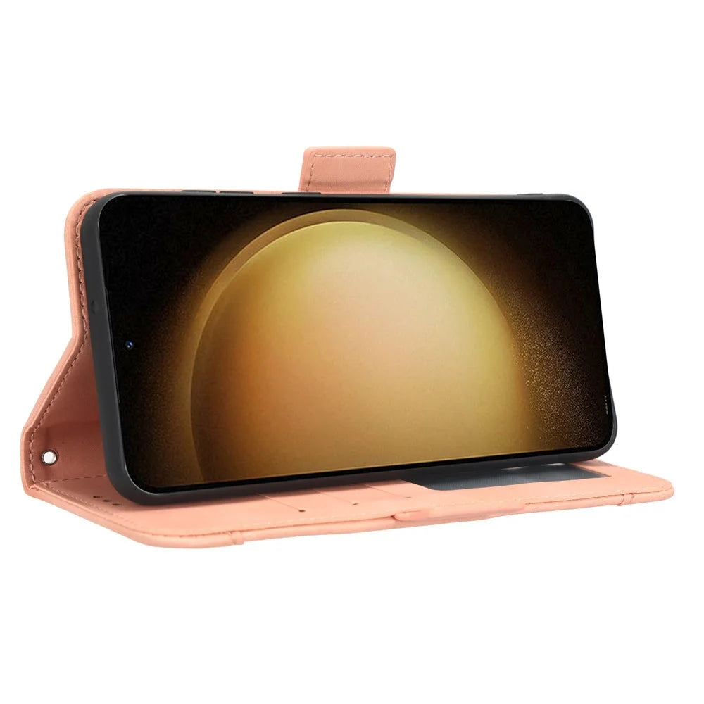 Wallet Flip Cover for Samsung Galaxy S23+, PU Leather Phone Case Multiple Card Slots Stand Shell - Pink - 3