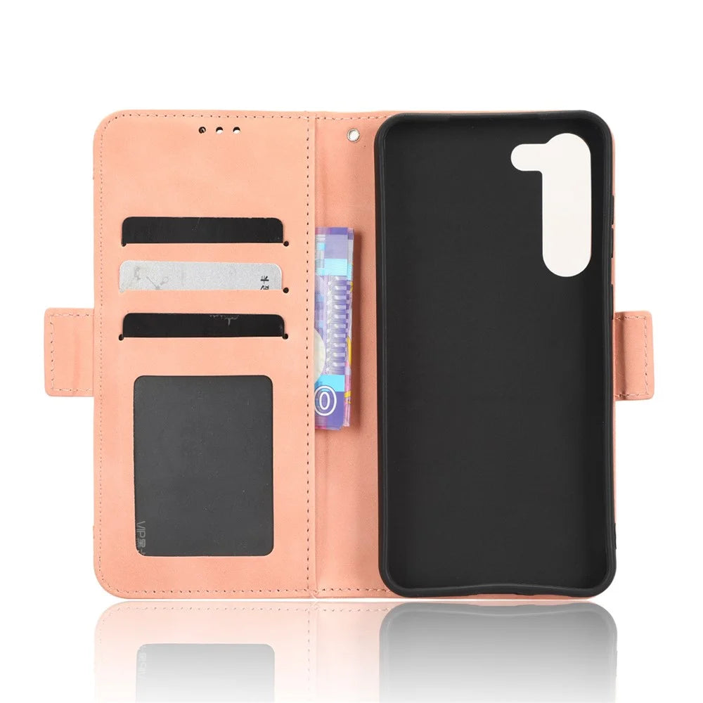 Wallet Flip Cover for Samsung Galaxy S23+, PU Leather Phone Case Multiple Card Slots Stand Shell - Pink - 4