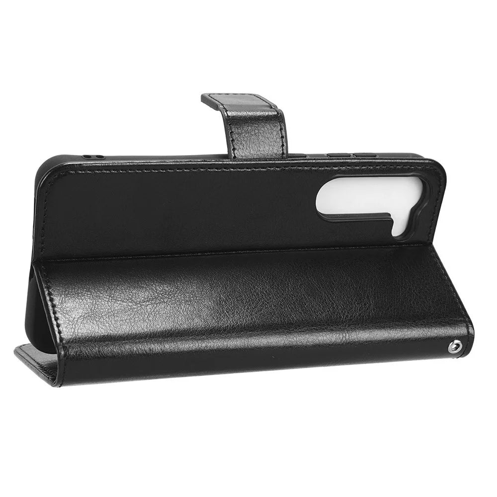 Phone Cover for Samsung Galaxy S23+ PU Leather Crazy Horse Texture Wallet Stand Phone Case with Strap - Black - 3