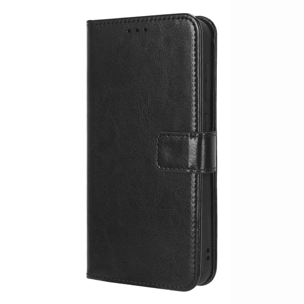 Phone Cover for Samsung Galaxy S23+ PU Leather Crazy Horse Texture Wallet Stand Phone Case with Strap - Black - 6