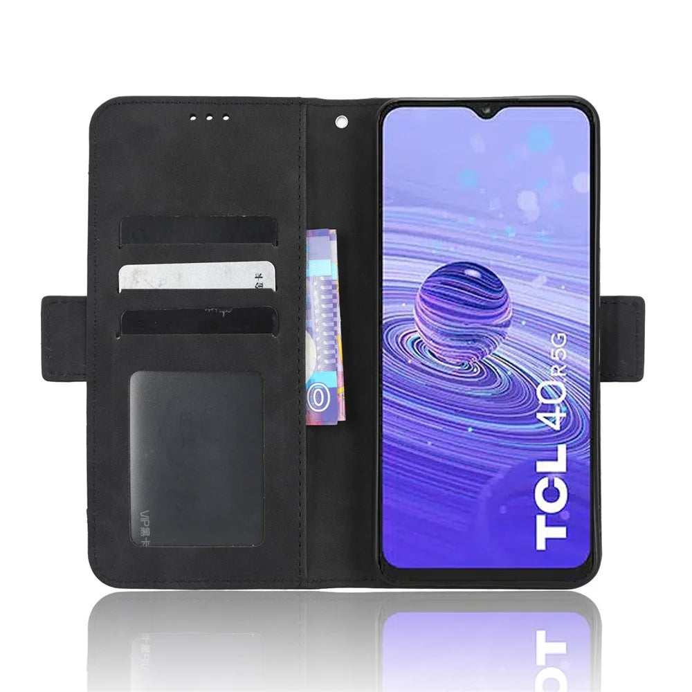 For TCL 40R 5G Phone Wallet Cover, Multiple Card Slots Stand PU Leather Phone Case - Black - 2