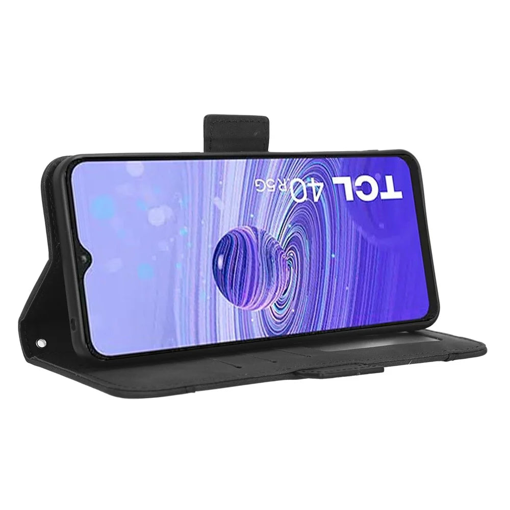 For TCL 40R 5G Phone Wallet Cover, Multiple Card Slots Stand PU Leather Phone Case - Black - 3