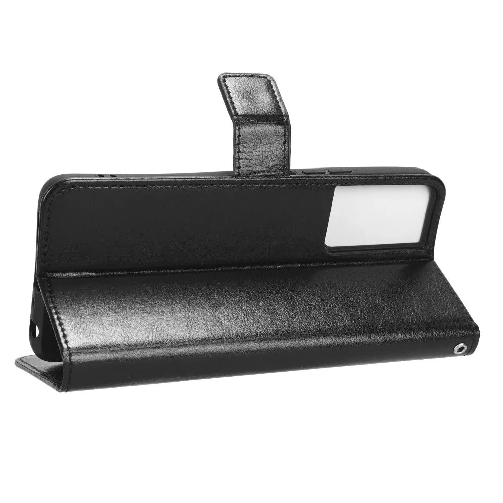 For TCL 40 SE Crazy Horse Texture Magnetic Cell Phone Case Flip Wallet Stand PU Leather Phone Cover with Strap - Black - 3