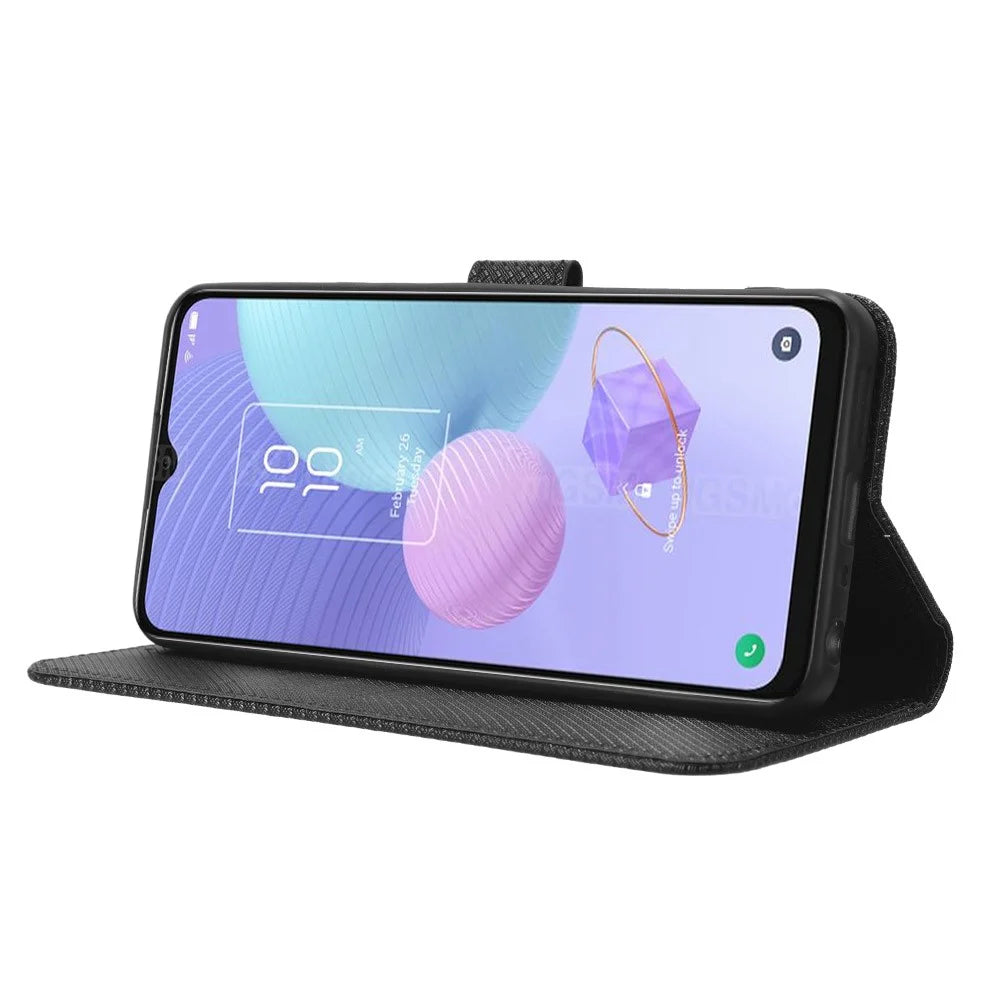 For TCL 405 / 406 / 408 / T506D Shockproof Phone Case PU Leather Foldable Stand Flip Wallet Magnetic Clasp Phone Cover - Black - 3