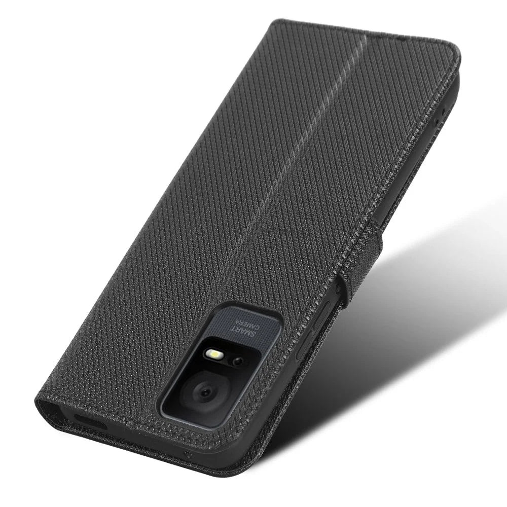 For TCL 405 / 406 / 408 / T506D Shockproof Phone Case PU Leather Foldable Stand Flip Wallet Magnetic Clasp Phone Cover - Black - 4