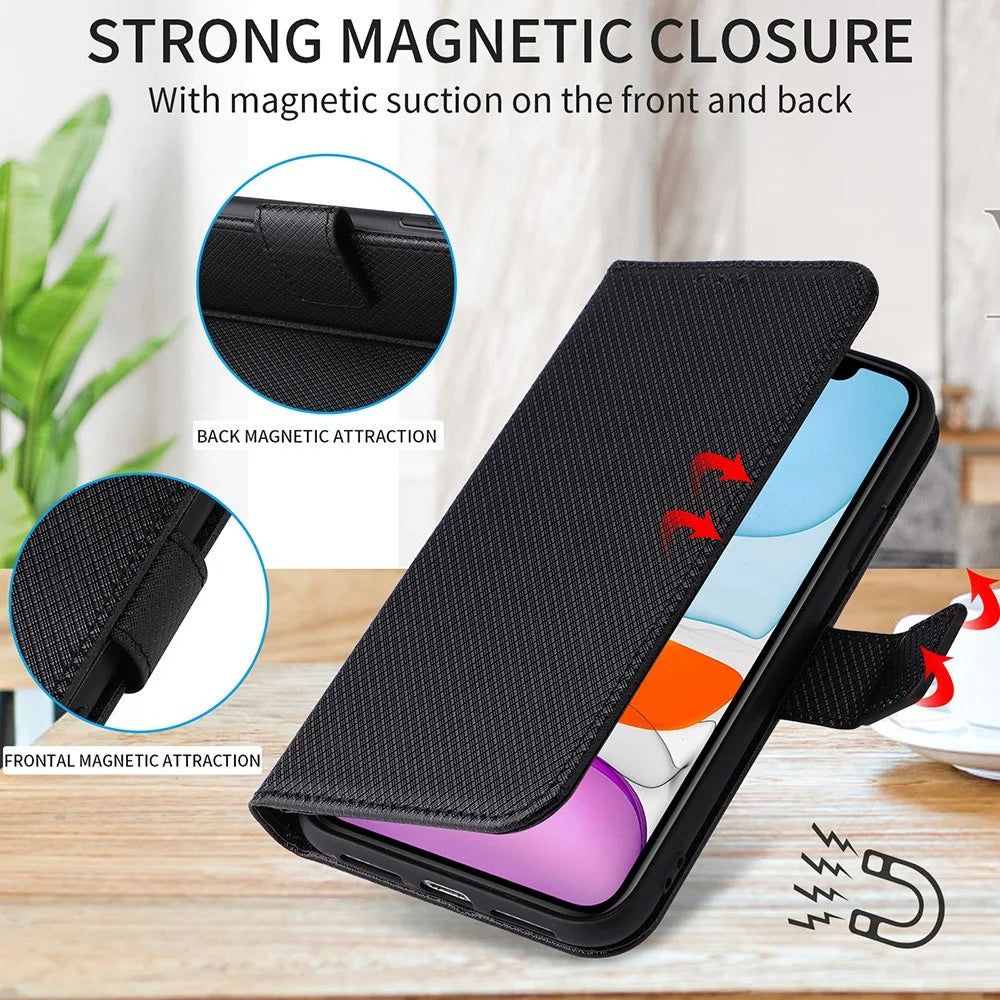 For TCL 405 / 406 / 408 / T506D Shockproof Phone Case PU Leather Foldable Stand Flip Wallet Magnetic Clasp Phone Cover - Black - 5