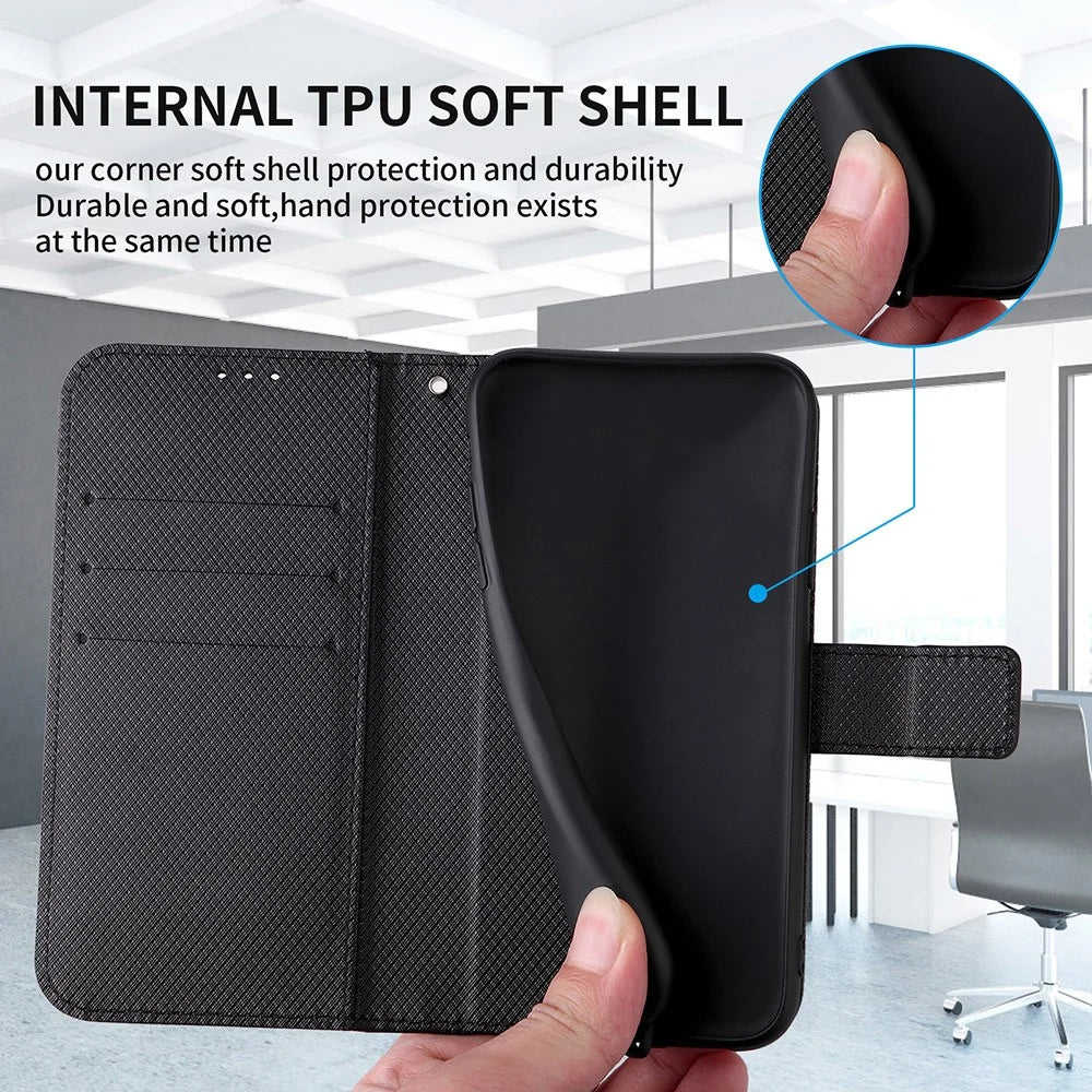 For TCL 405 / 406 / 408 / T506D Shockproof Phone Case PU Leather Foldable Stand Flip Wallet Magnetic Clasp Phone Cover - Black - 6