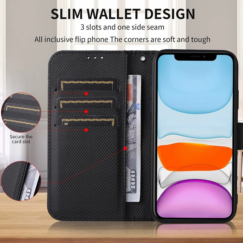 For TCL 405 / 406 / 408 / T506D Shockproof Phone Case PU Leather Foldable Stand Flip Wallet Magnetic Clasp Phone Cover - Black - 7