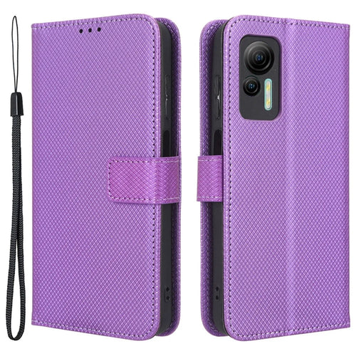 Phone Case for Ulefone Note 14, Diamond Texture Wallet Stand PU Leather Phone Cover - Purple - 1