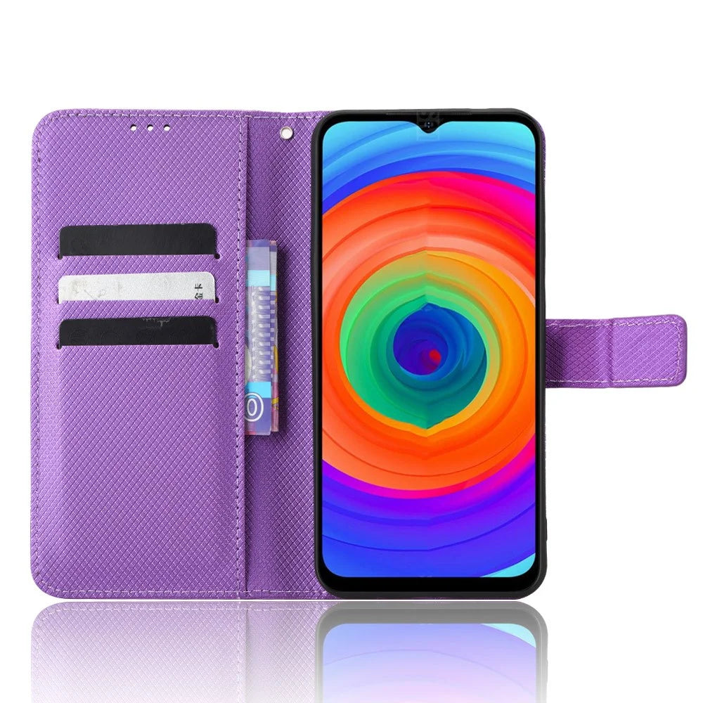 Phone Case for Ulefone Note 14, Diamond Texture Wallet Stand PU Leather Phone Cover - Purple - 2