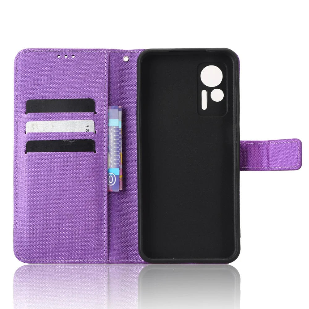 Phone Case for Ulefone Note 14, Diamond Texture Wallet Stand PU Leather Phone Cover - Purple - 4