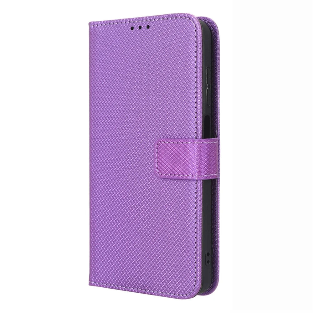 Phone Case for Ulefone Note 14, Diamond Texture Wallet Stand PU Leather Phone Cover - Purple - 6