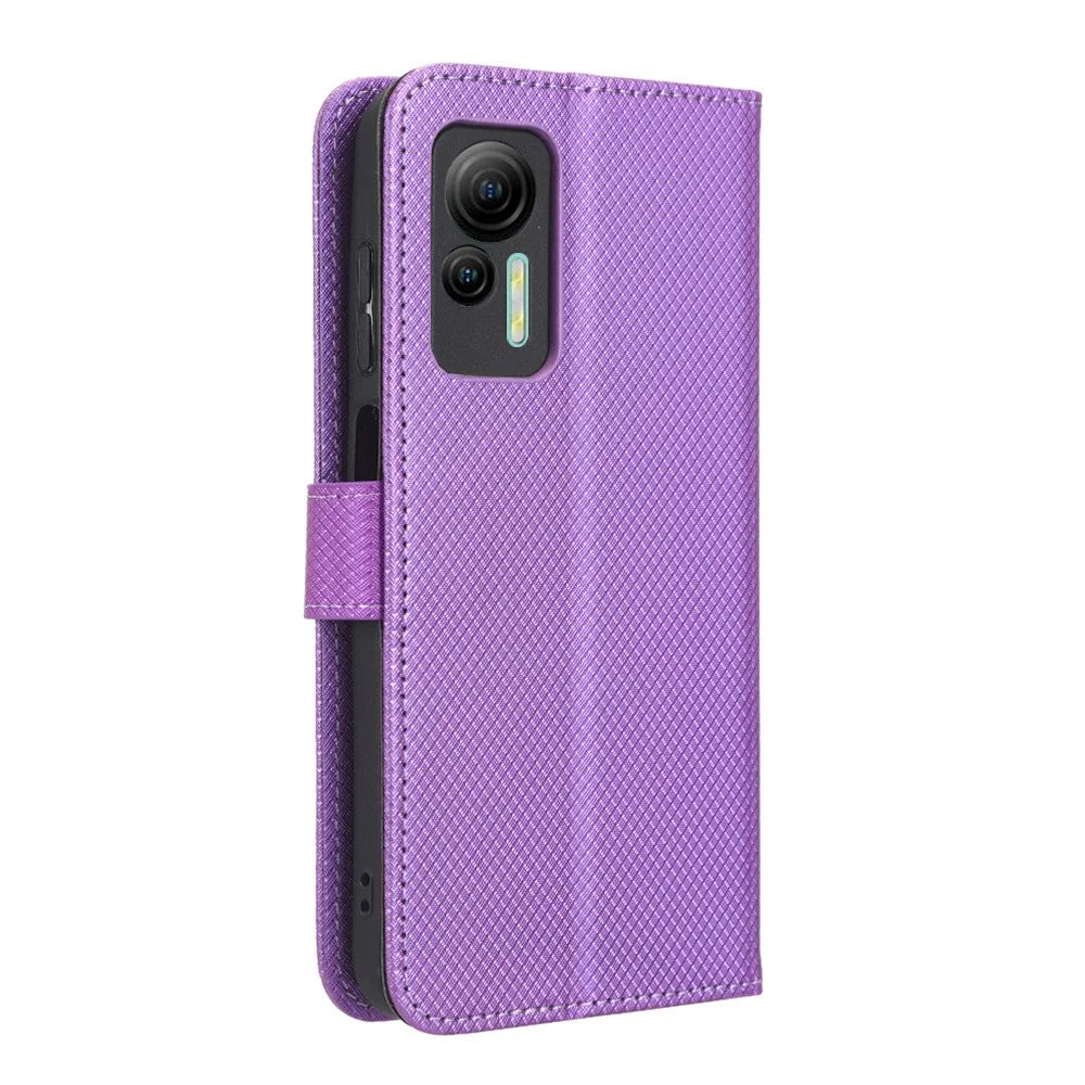 Phone Case for Ulefone Note 14, Diamond Texture Wallet Stand PU Leather Phone Cover - Purple - 7