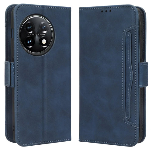 For OnePlus 11 5G PU Leather Shockproof Phone Case Stand Card Holder Magnetic Flip Wallet Cell Phone Cover - Blue - 1