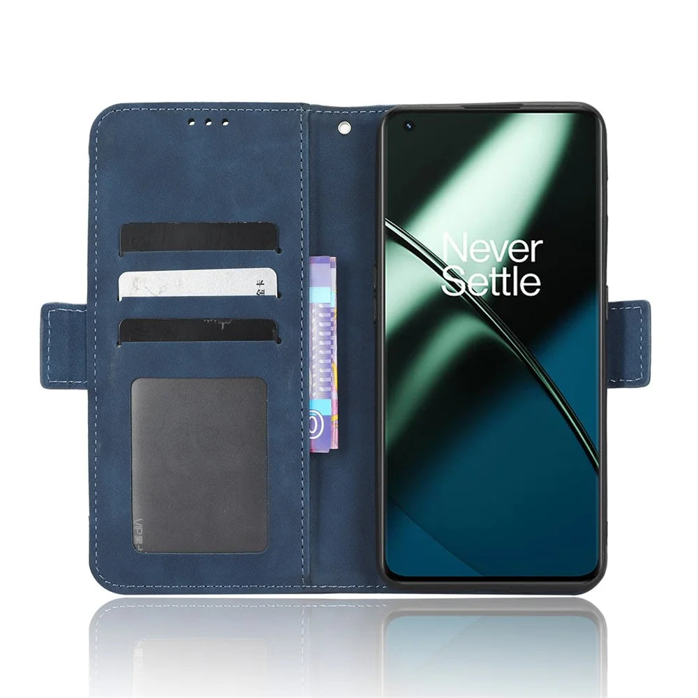 For OnePlus 11 5G PU Leather Shockproof Phone Case Stand Card Holder Magnetic Flip Wallet Cell Phone Cover - Blue - 2