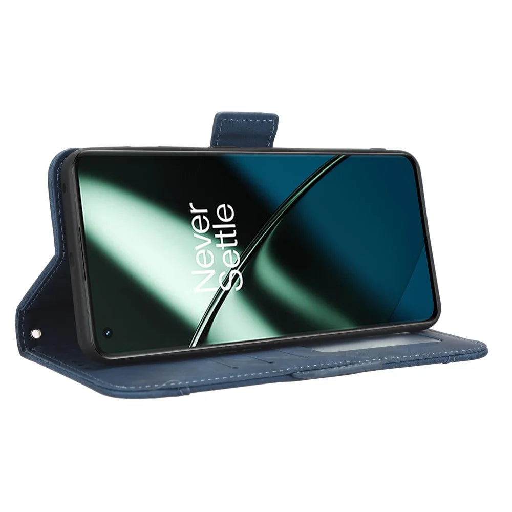 For OnePlus 11 5G PU Leather Shockproof Phone Case Stand Card Holder Magnetic Flip Wallet Cell Phone Cover - Blue - 3