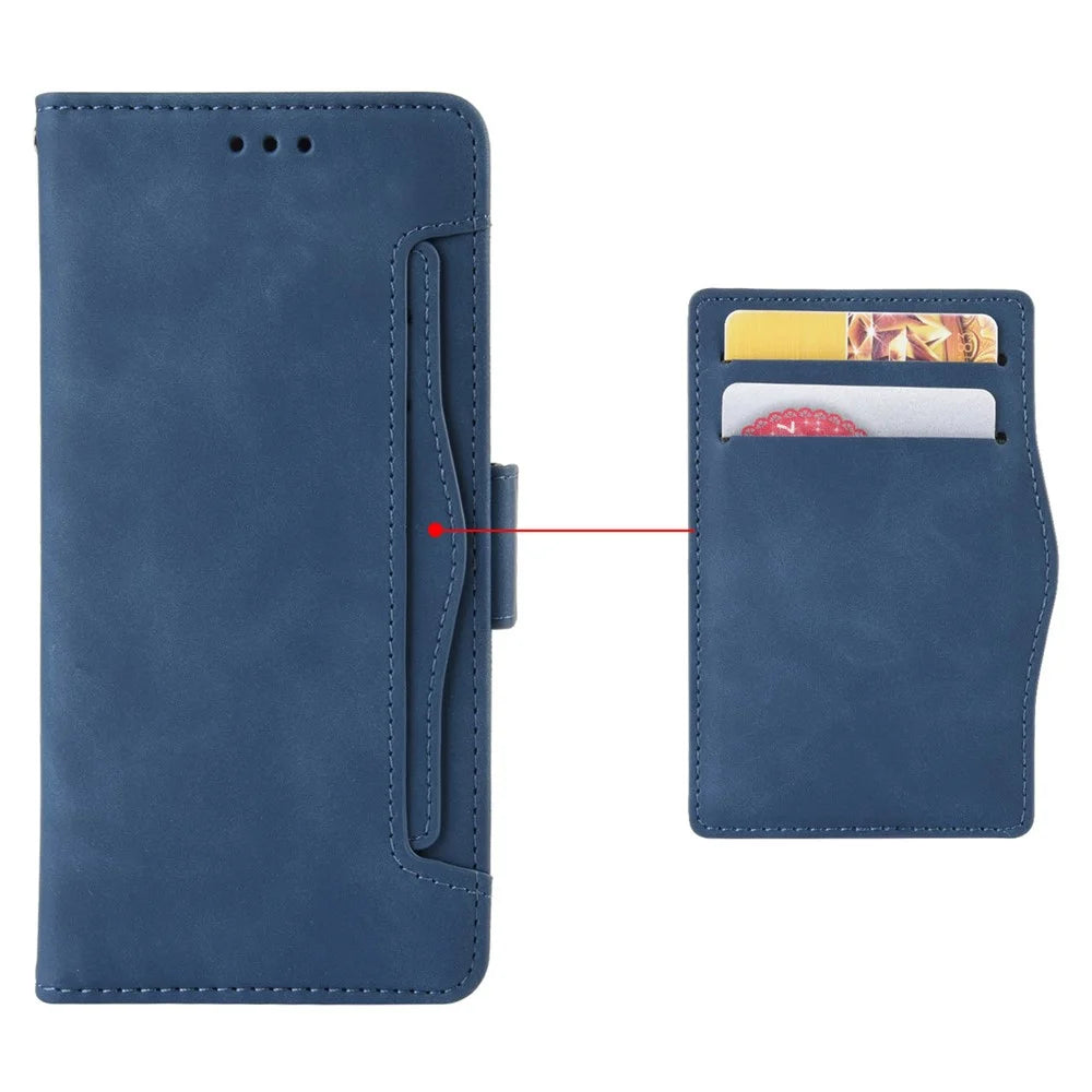 For OnePlus 11 5G PU Leather Shockproof Phone Case Stand Card Holder Magnetic Flip Wallet Cell Phone Cover - Blue - 5