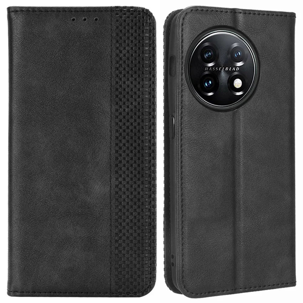 Magnetic Phone Cover for Vodafone Smart V22, Retro Texture Flip Leather Wallet Case Protective Phone Cover - Black - 1