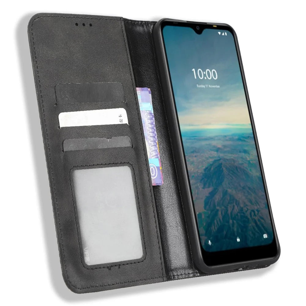 Magnetic Phone Cover for Vodafone Smart V22, Retro Texture Flip Leather Wallet Case Protective Phone Cover - Black - 2