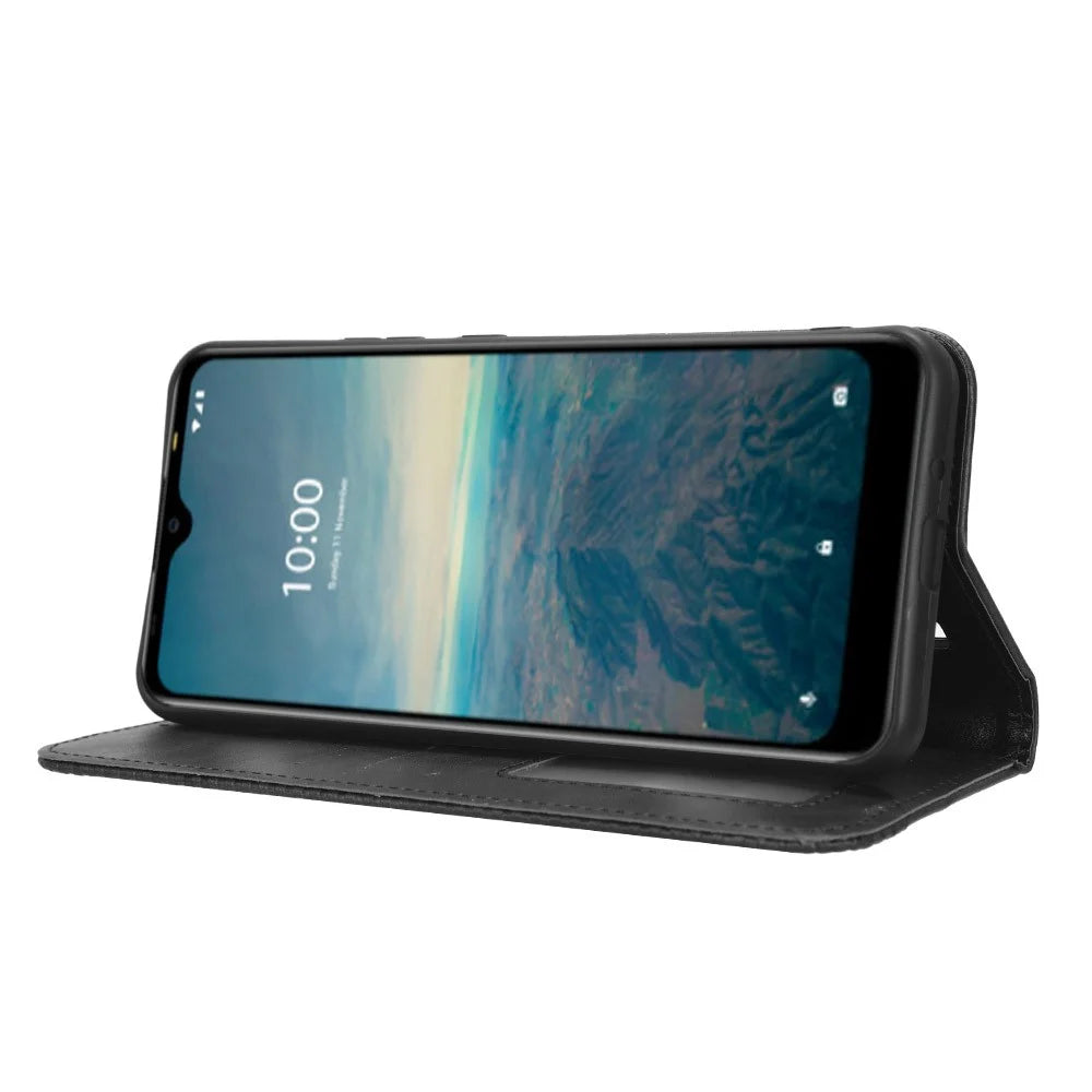 Magnetic Phone Cover for Vodafone Smart V22, Retro Texture Flip Leather Wallet Case Protective Phone Cover - Black - 3