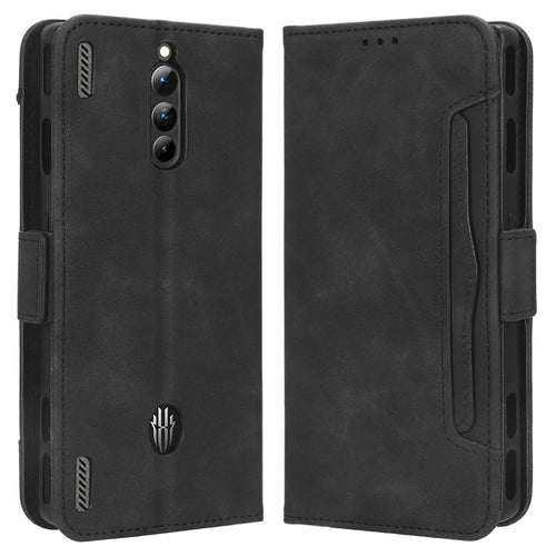 For ZTE nubia Red Magic 8 Pro+ 5G / Red Magic 8 Pro 5G Multiple Card Slots Phone Cover Wallet Stand PU Leather Phone Case - Black - 1